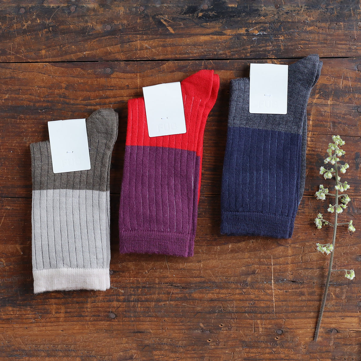 FUB Merino Wool Socks - Fine Colourblock Knit (Adults)