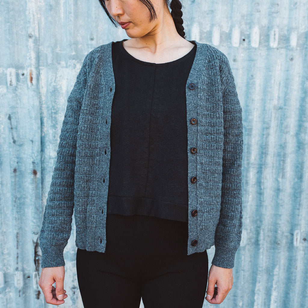 Women's Structure Cardigan - 100% Lambswool - Grey Melange (Teens-Womens S)