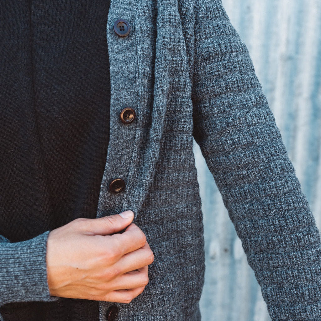 Women's Structure Cardigan - 100% Lambswool - Grey Melange (Teens-Womens S)