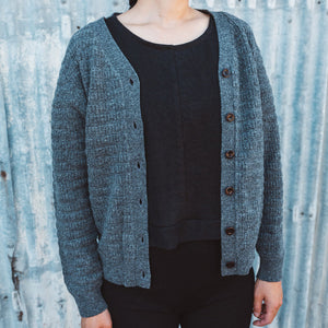 Women's Structure Cardigan - 100% Lambswool - Grey Melange (Teens-Womens S)