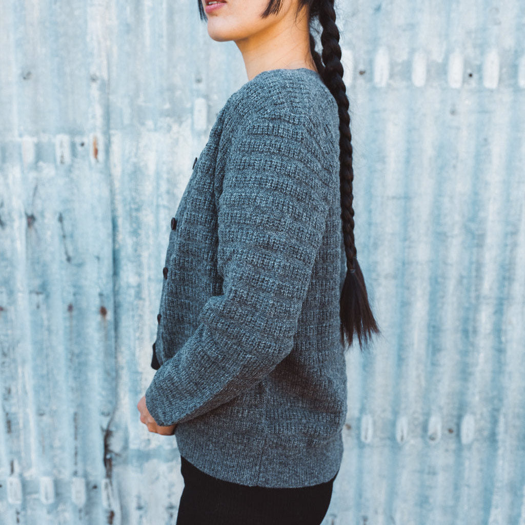 Women's Structure Cardigan - 100% Lambswool - Grey Melange (Teens-Womens S)