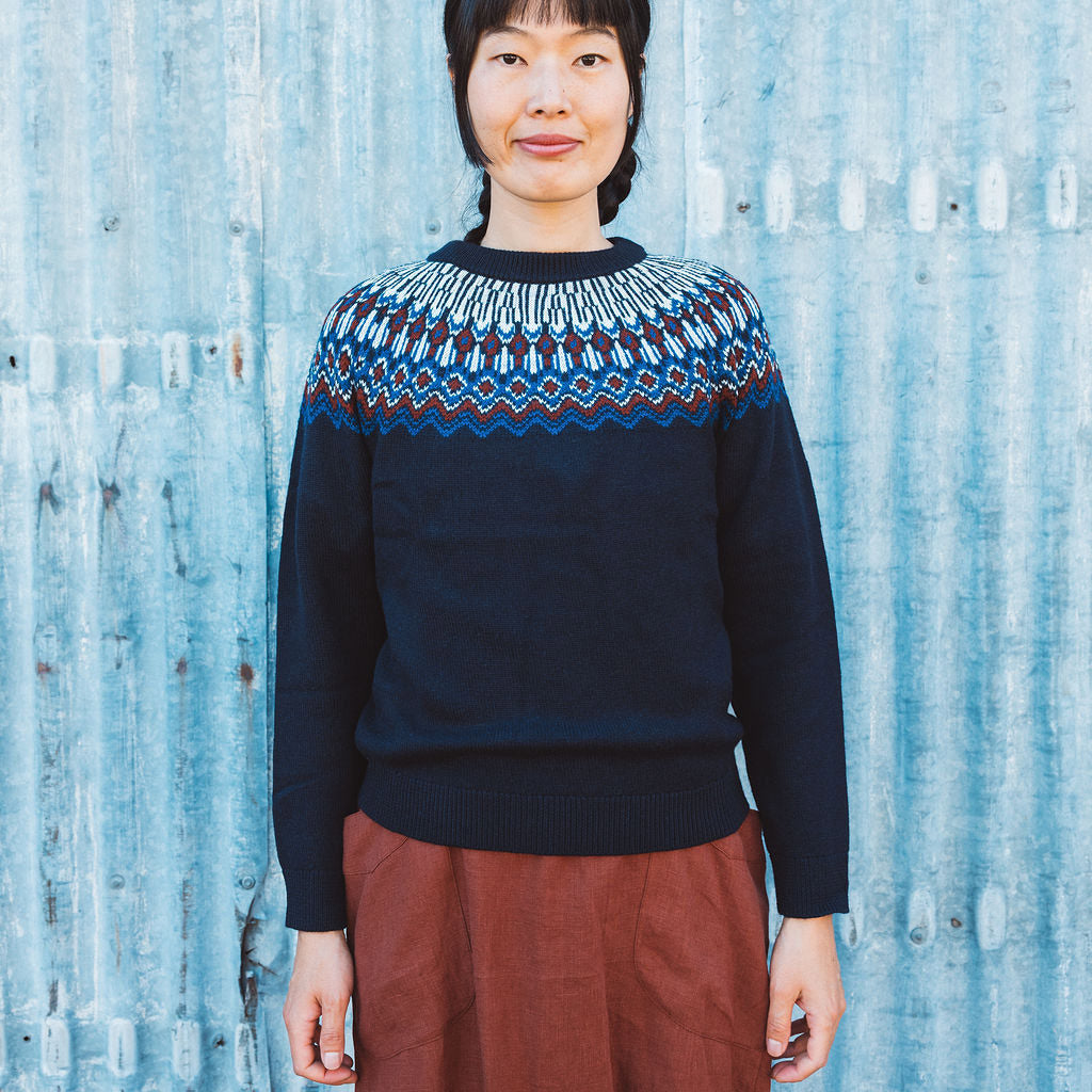 Fair Isle Sweater - 100% Merino - AW25 Dark Navy (2-6y)