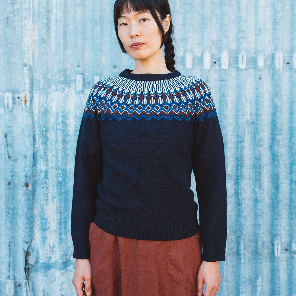 Fair Isle Sweater - 100% Merino - AW25 Dark Navy (2-6y)