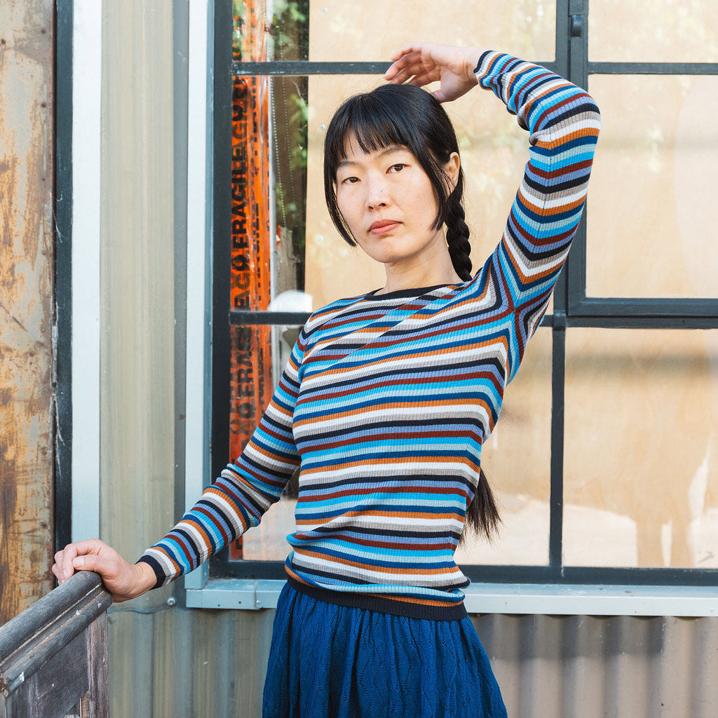 Child’s Fine Rib Sweater in 100% Merino - Multi Stripes (2-12y+)