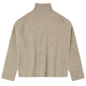 Women's Chunky Rib Sweater - 100% Lambswool - Oat Melange (XS-L) *Arriving 2026