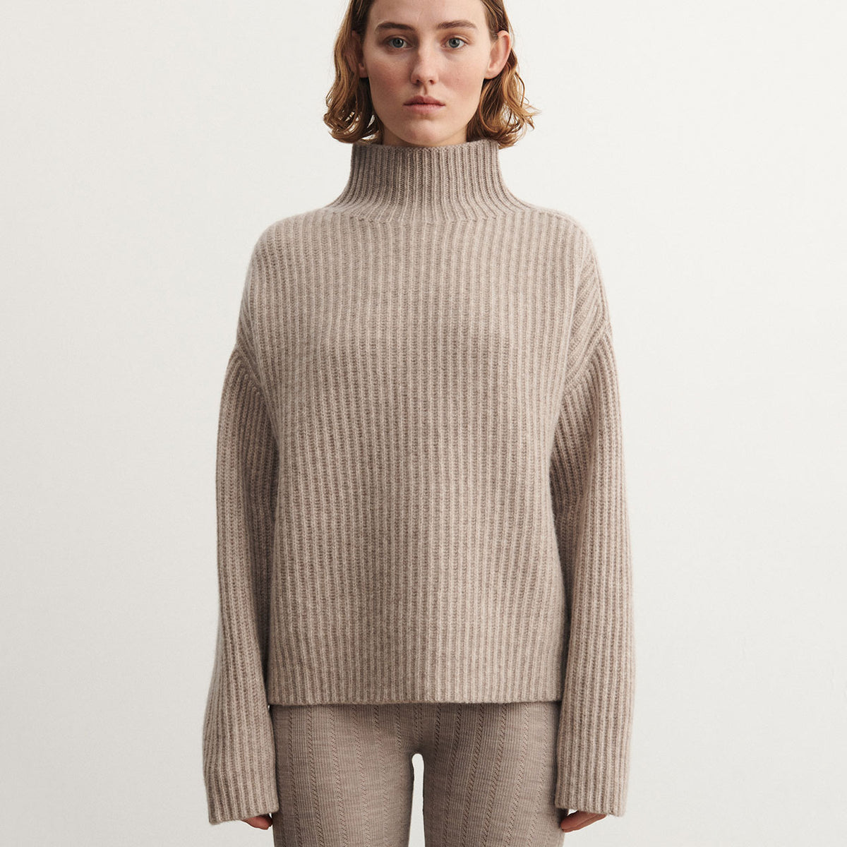 Women's Chunky Rib Sweater - 100% Lambswool - Oat Melange (XS-L) *Arriving 2026