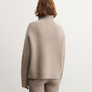 Women's Chunky Rib Sweater - 100% Lambswool - Oat Melange (XS-L) *Arriving 2026