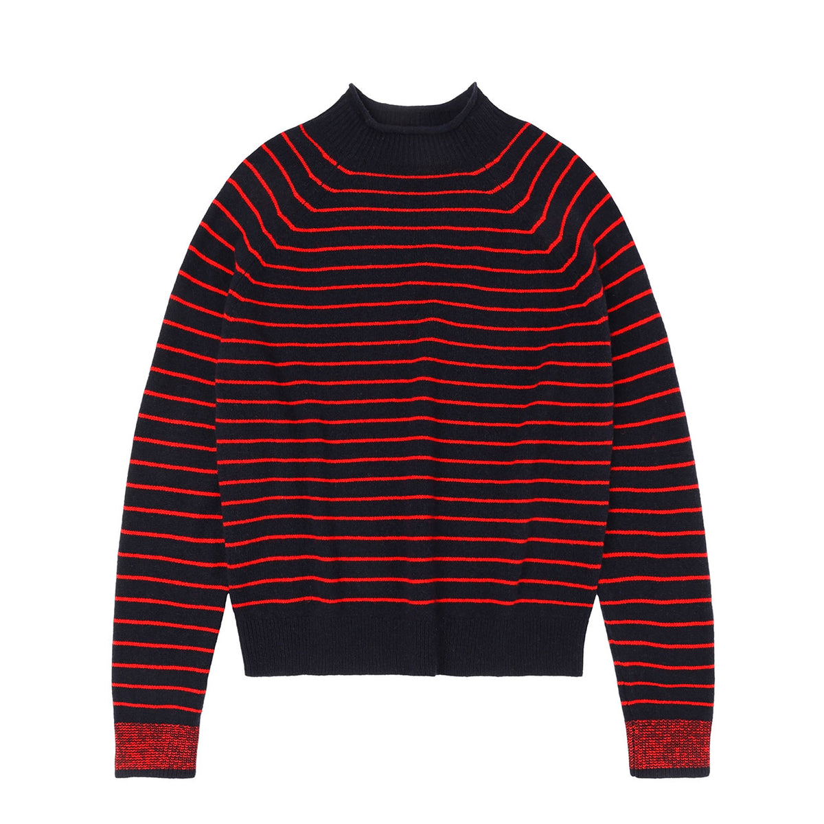 Women's Sweater - 100% Lambswool - Navy/Red Stripes (S-L) *Arriving 2026