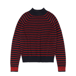 Women's Sweater - 100% Lambswool - Navy/Red Stripes (S-L) *Arriving 2026