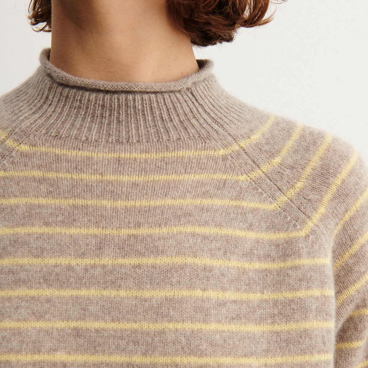 Women's Sweater - 100% Lambswool - Oat/Wheat Stripes (S-L) *Arriving 2026