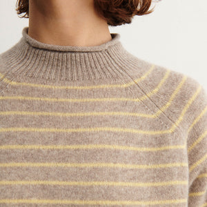 Women's Sweater - 100% Lambswool - Oat/Wheat Stripes (S-L) *Arriving 2026