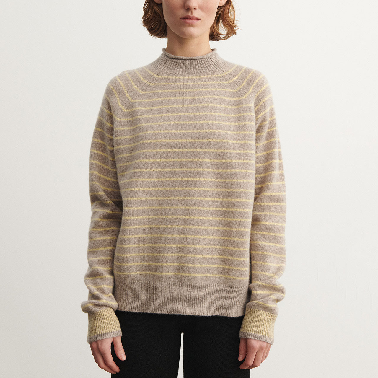 Women's Sweater - 100% Lambswool - Oat/Wheat Stripes (S-L) *Arriving 2026