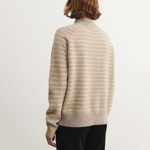 Women's Sweater - 100% Lambswool - Oat/Wheat Stripes (S-L) *Arriving 2026