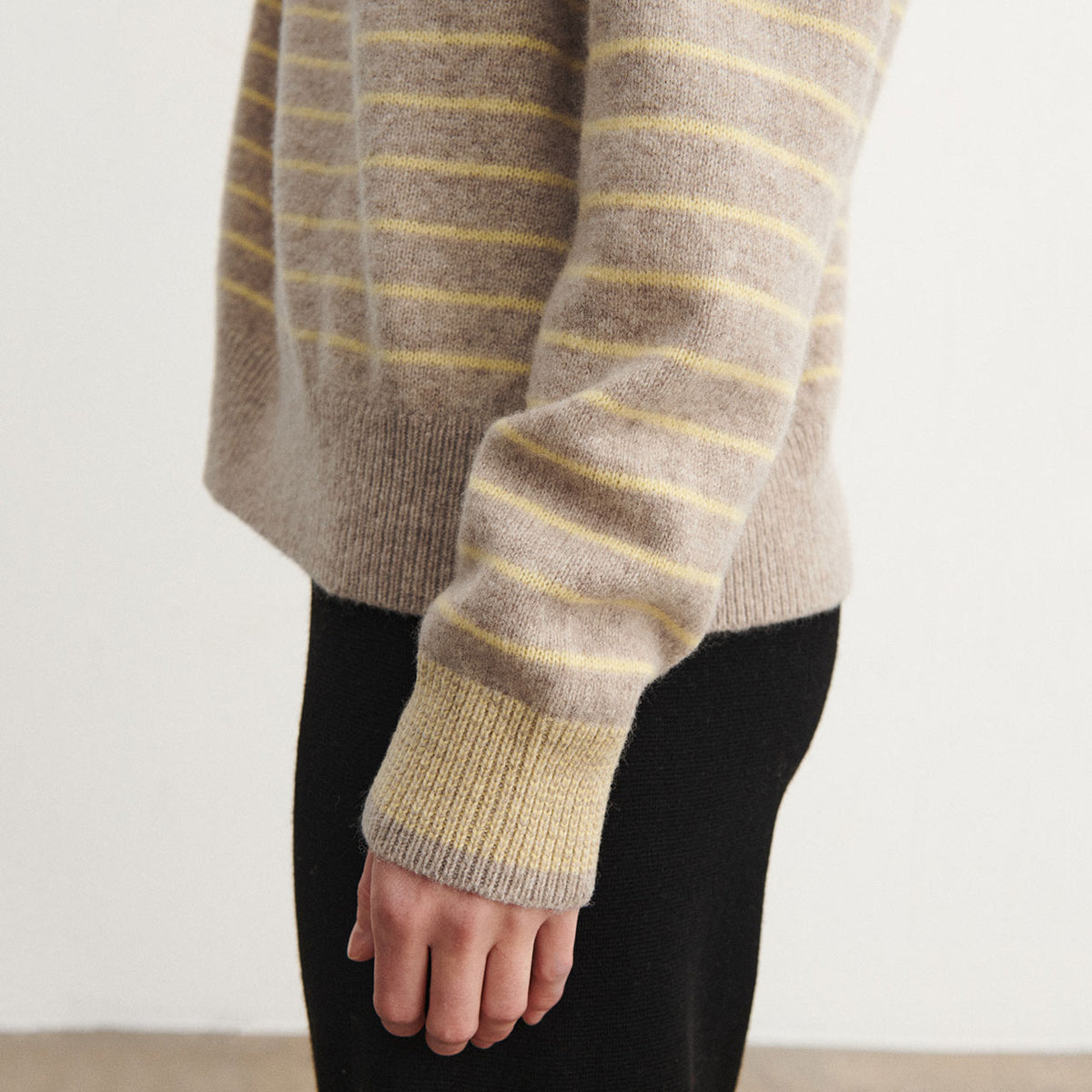 Women's Sweater - 100% Lambswool - Oat/Wheat Stripes (S-L) *Arriving 2026