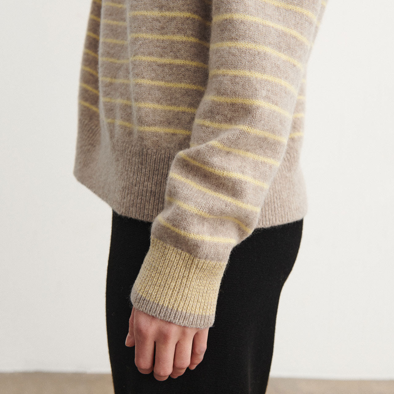 Women's Sweater - 100% Lambswool - Oat/Wheat Stripes (S-L) *Arriving 2026