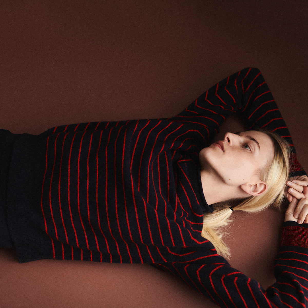 Women's Sweater - 100% Lambswool - Navy/Red Stripes (S-L) *Arriving 2026
