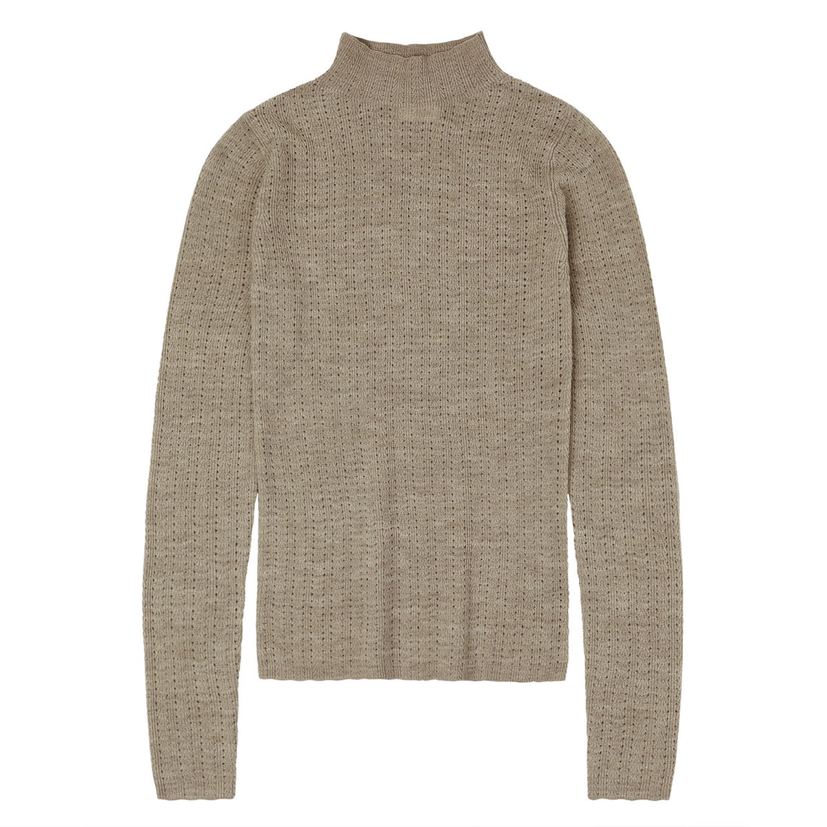 Women's High Neck Long Sleeve Pointelle Raglan Top - 100% Merino - Oat Melange (S-L) *Arriving 2026