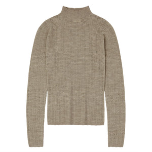 Women's High Neck Long Sleeve Pointelle Raglan Top - 100% Merino - Oat Melange (S-L) *Arriving 2026