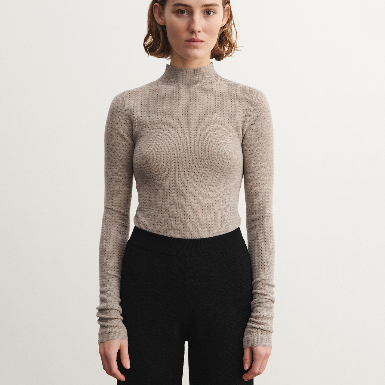 Women's High Neck Long Sleeve Pointelle Raglan Top - 100% Merino - Oat Melange (S-L) *Arriving 2026