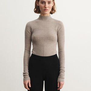 Women's High Neck Long Sleeve Pointelle Raglan Top - 100% Merino - Oat Melange (S-L) *Arriving 2026