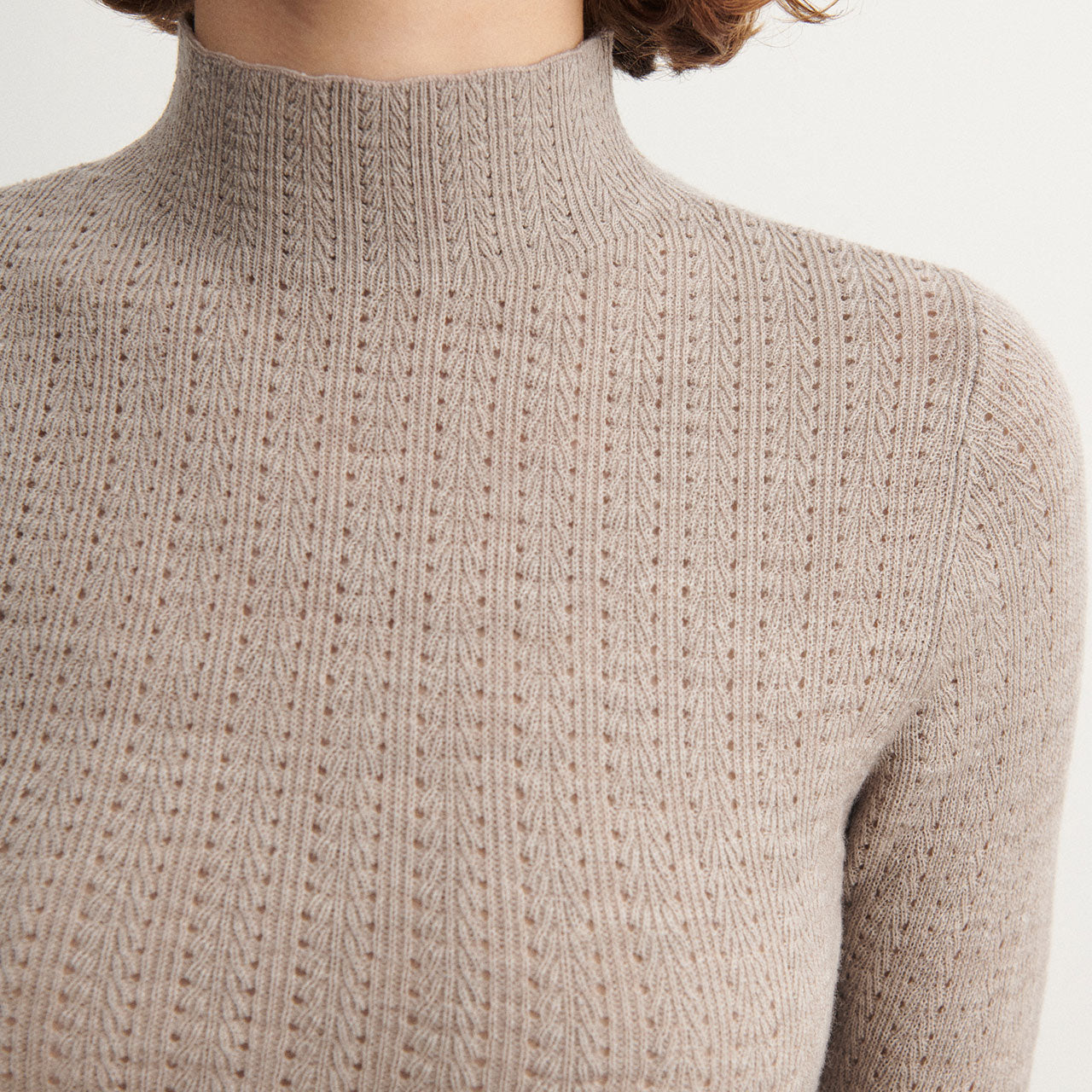 Women's High Neck Long Sleeve Pointelle Raglan Top - 100% Merino - Oat Melange (S-L) *Arriving 2026