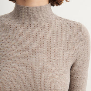 Women's High Neck Long Sleeve Pointelle Raglan Top - 100% Merino - Oat Melange (S-L) *Arriving 2026