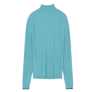 Women's High Neck Long Sleeve Rib Raglan Top - 100% Merino - Aqua (S-L) *Arriving 2026