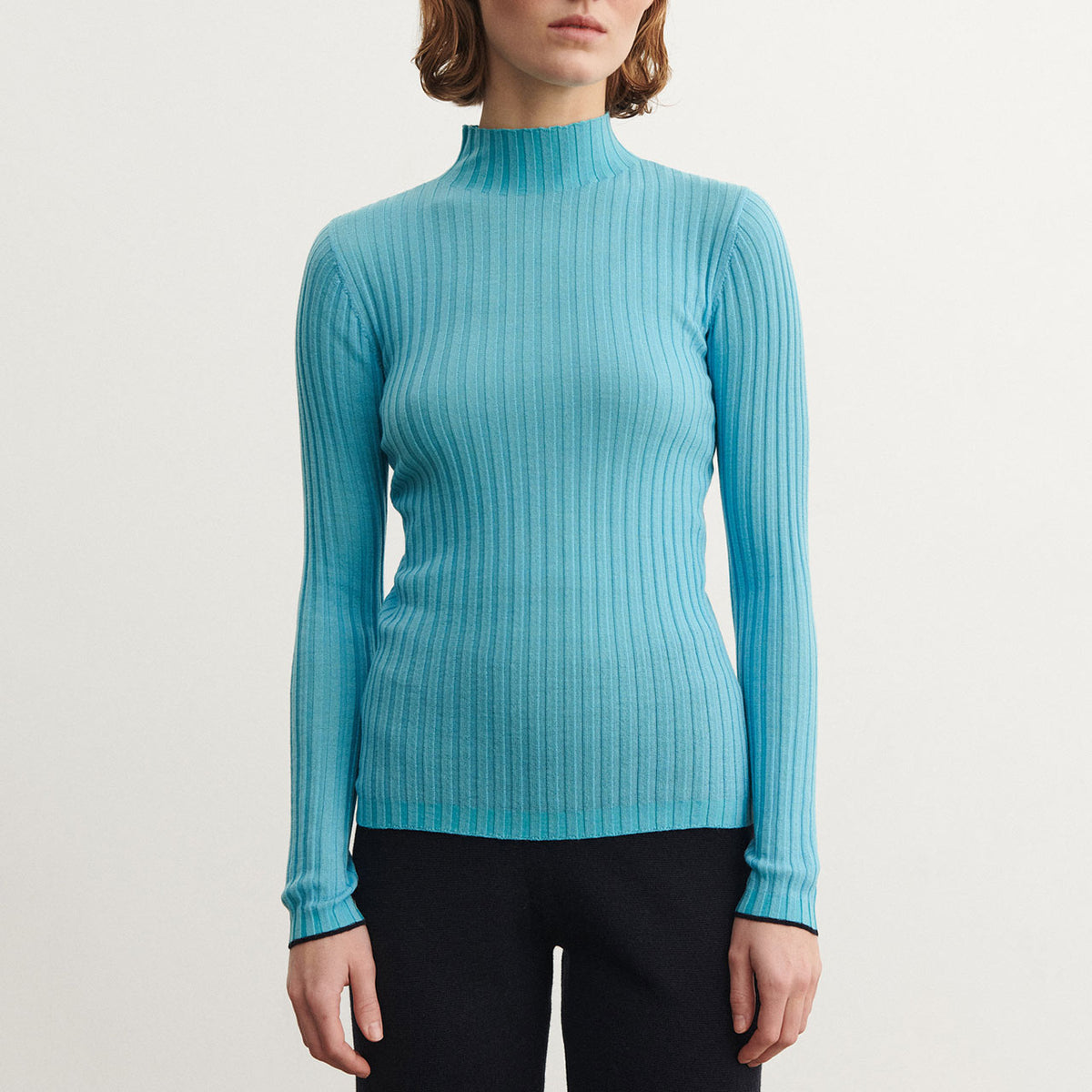 Women's High Neck Long Sleeve Rib Raglan Top - 100% Merino - Aqua (S-L) *Arriving 2026