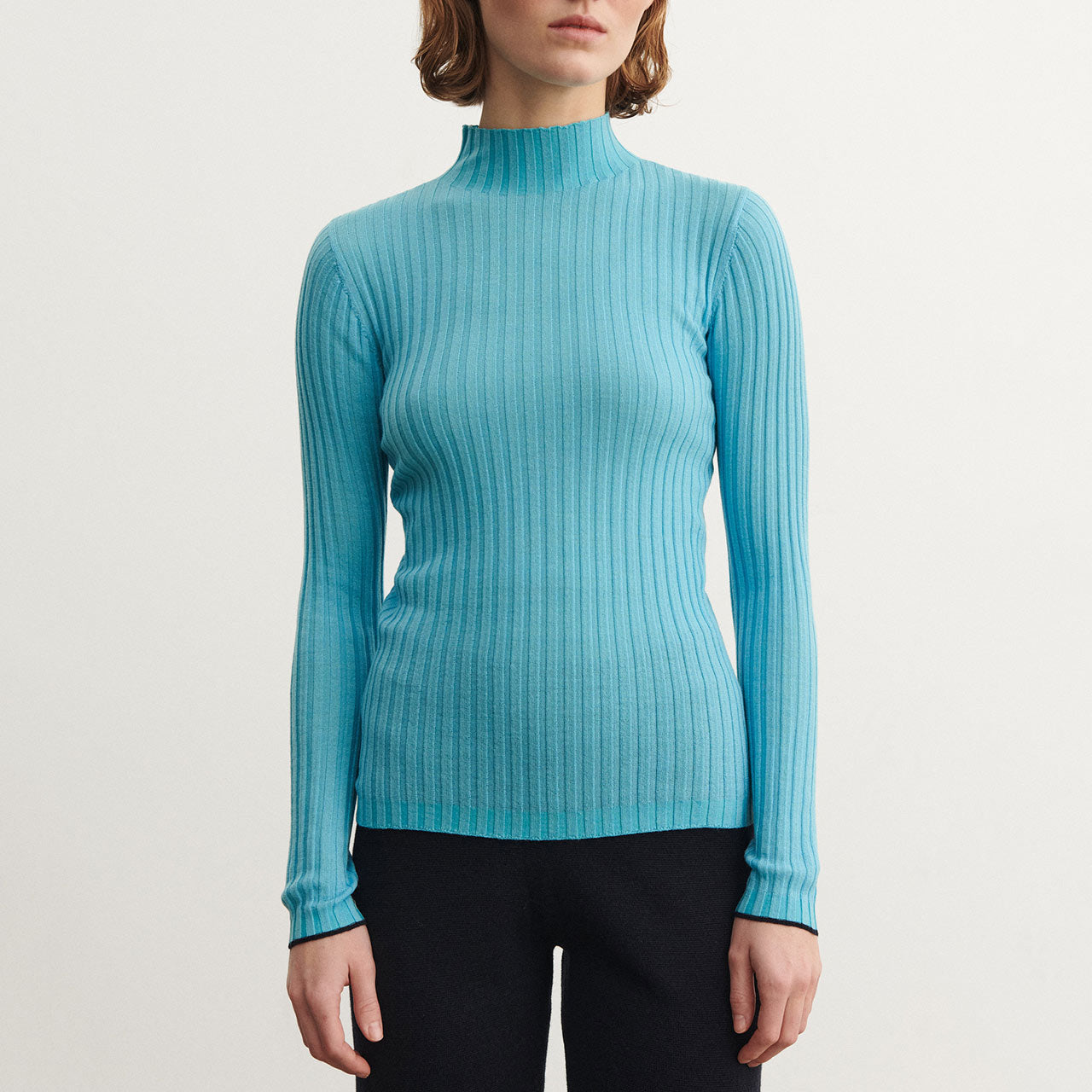 Women's High Neck Long Sleeve Rib Raglan Top - 100% Merino - Aqua (S-L) *Arriving 2026