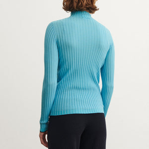 Women's High Neck Long Sleeve Rib Raglan Top - 100% Merino - Aqua (S-L) *Arriving 2026