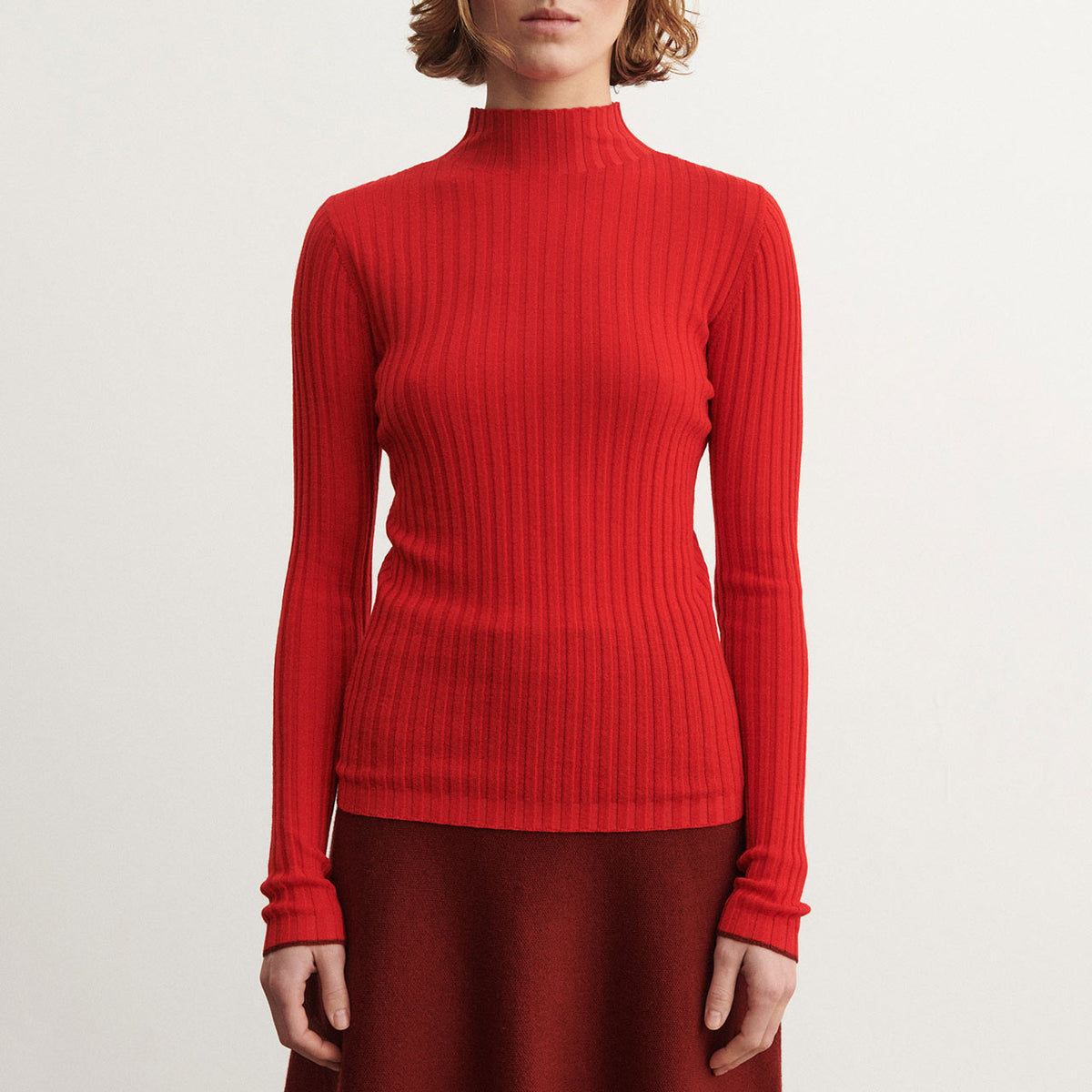 Women's High Neck Long Sleeve Rib Raglan Top - 100% Merino - Signal Red (S-L) *Arriving 2026