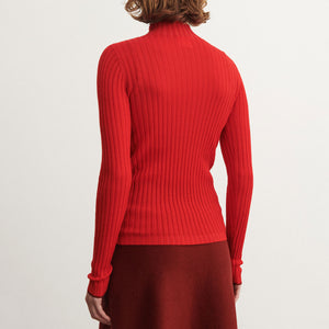 Women's High Neck Long Sleeve Rib Raglan Top - 100% Merino - Signal Red (S-L) *Arriving 2026