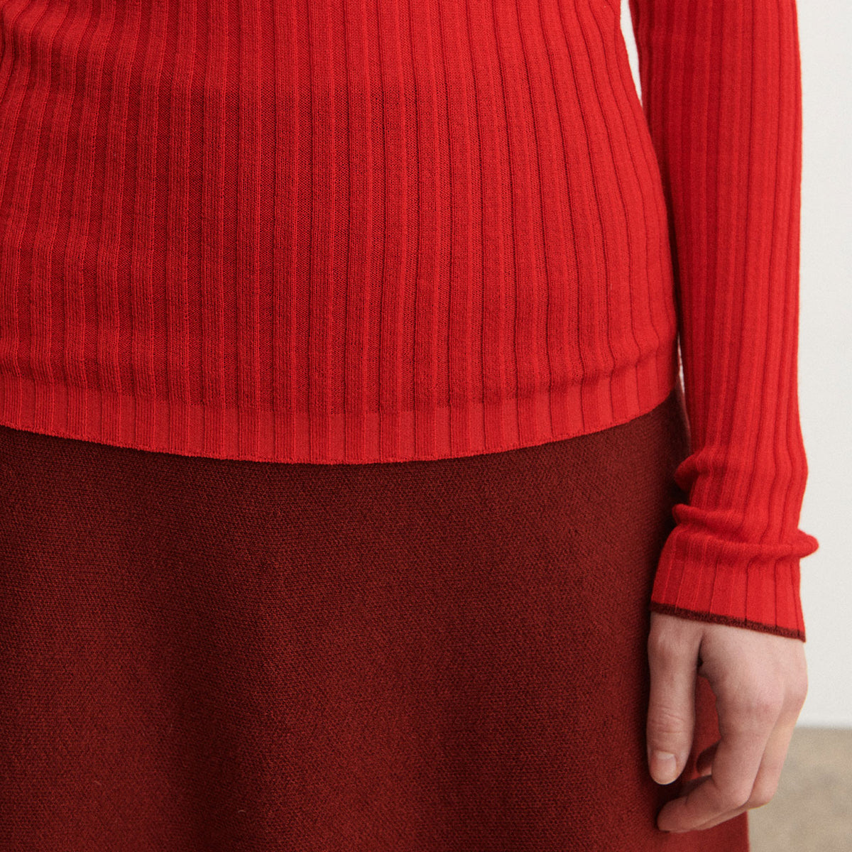 Women's High Neck Long Sleeve Rib Raglan Top - 100% Merino - Signal Red (S-L) *Arriving 2026