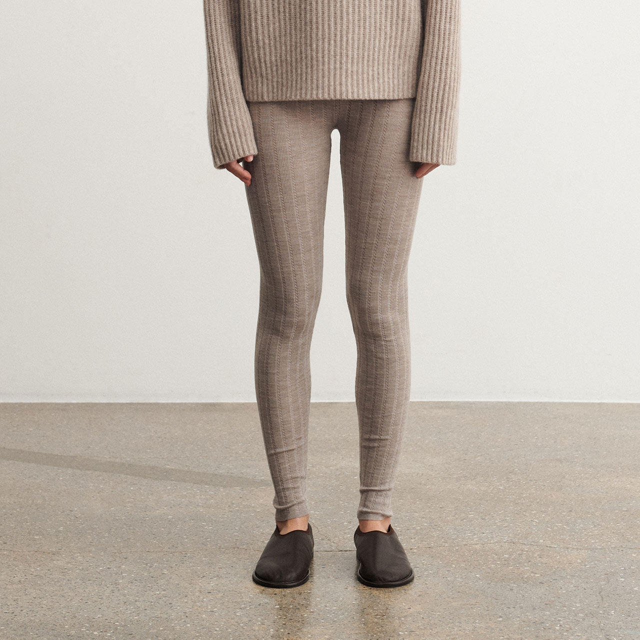 Women's Pointelle Leggings - 100% Merino - Oat Melange (S-L) *Arriving 2026