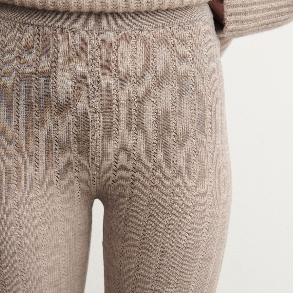 Women's Pointelle Leggings - 100% Merino - Oat Melange (S-L) *Arriving 2026