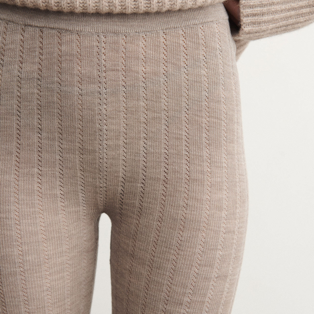 Women's Pointelle Leggings - 100% Merino - Oat Melange (S-L) *Arriving 2026