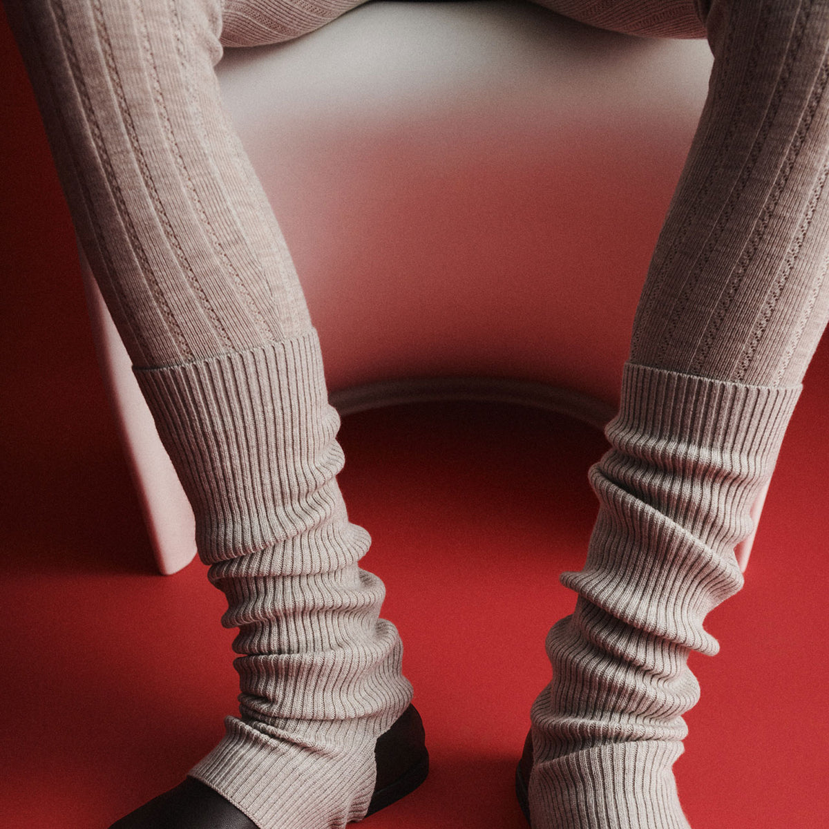 Women's Pointelle Leggings - 100% Merino - Oat Melange (S-L) *Arriving 2026