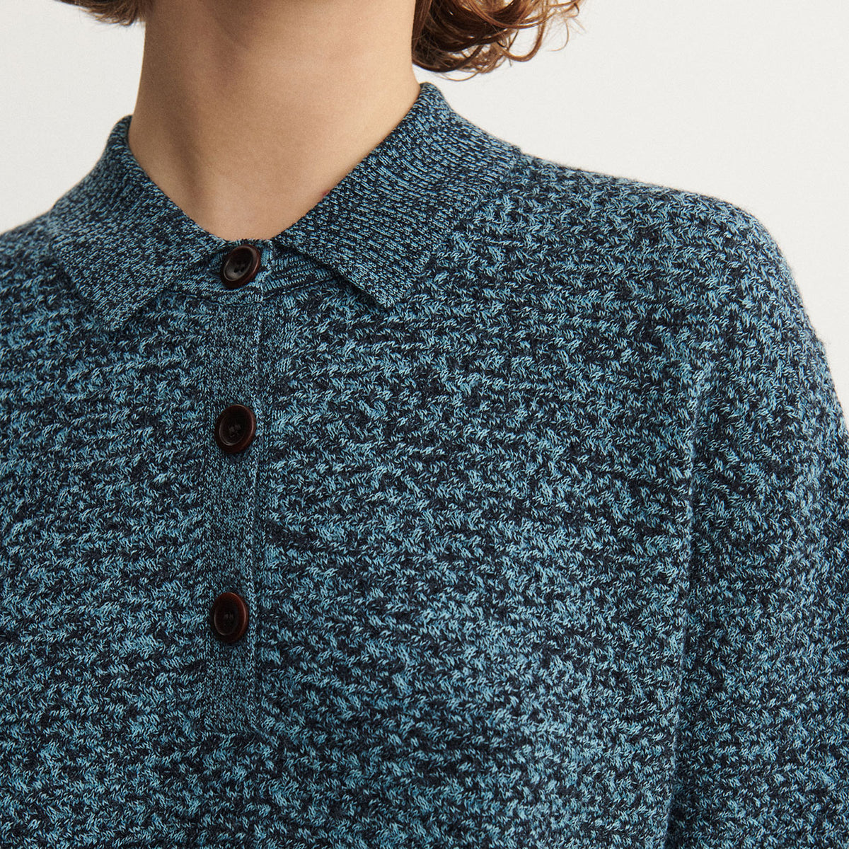 Women's Polo Tee - 100% Merino -  Aqua/Navy Melange (S-L) *Arriving 2026