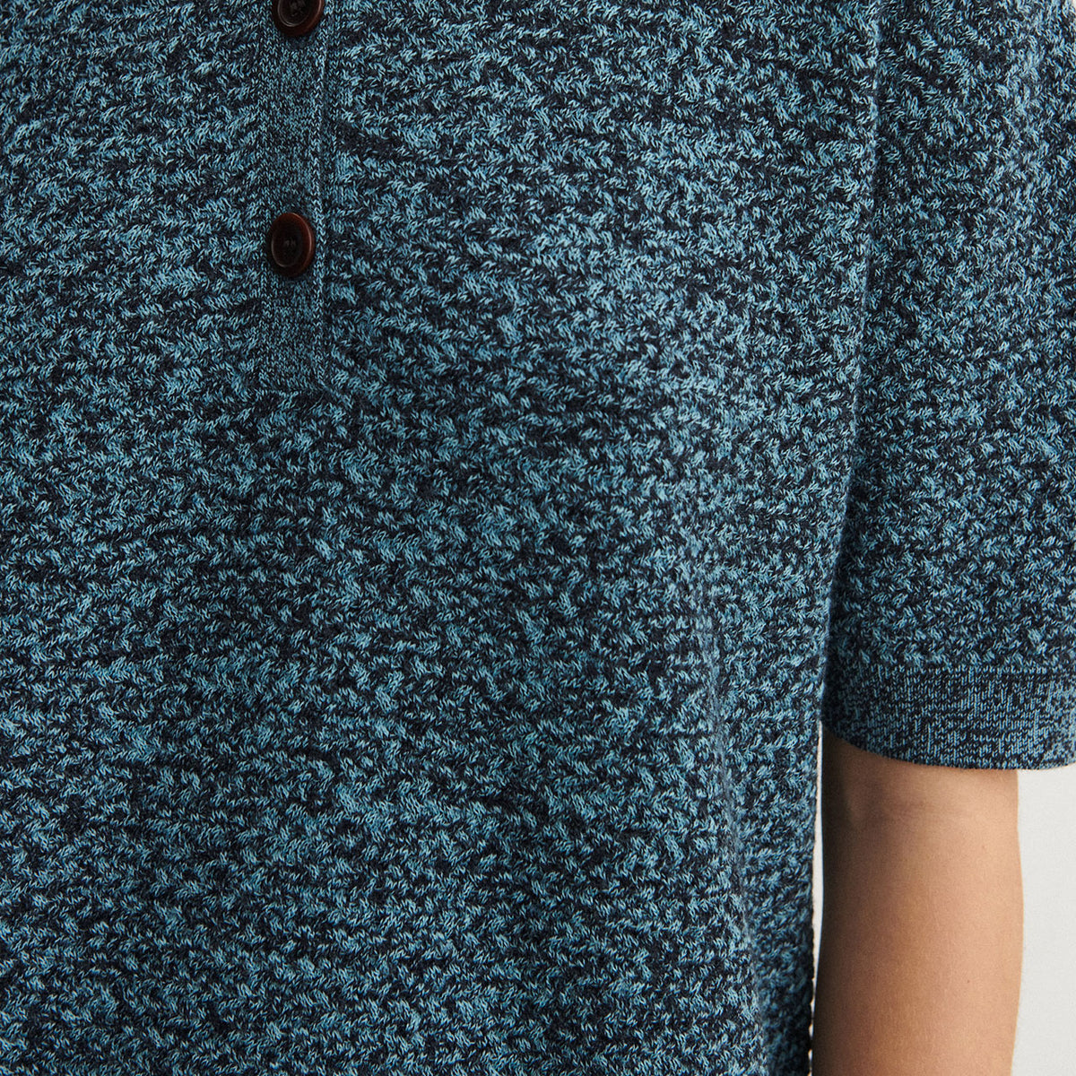 Women's Polo Tee - 100% Merino -  Aqua/Navy Melange (S-L) *Arriving 2026