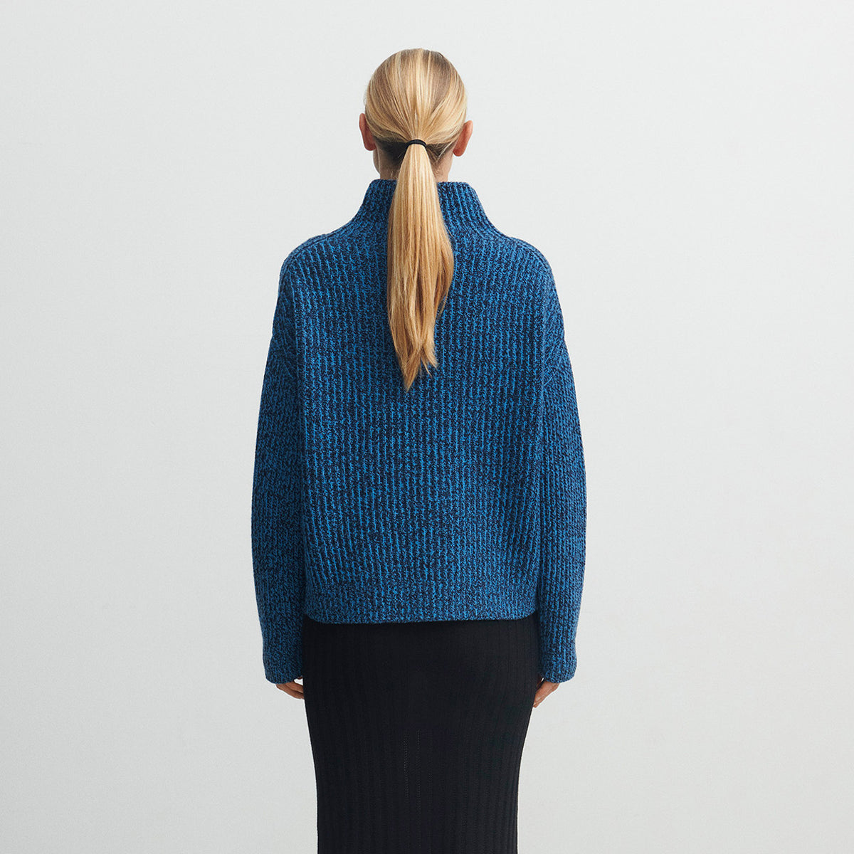 Women's Chunky Rib Sweater - 100% Lambswool - Navy/Sky AW25 (S, M) *Last ones