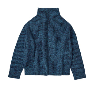 Women's Chunky Rib Sweater - 100% Lambswool - Navy/Sky (XS-M)