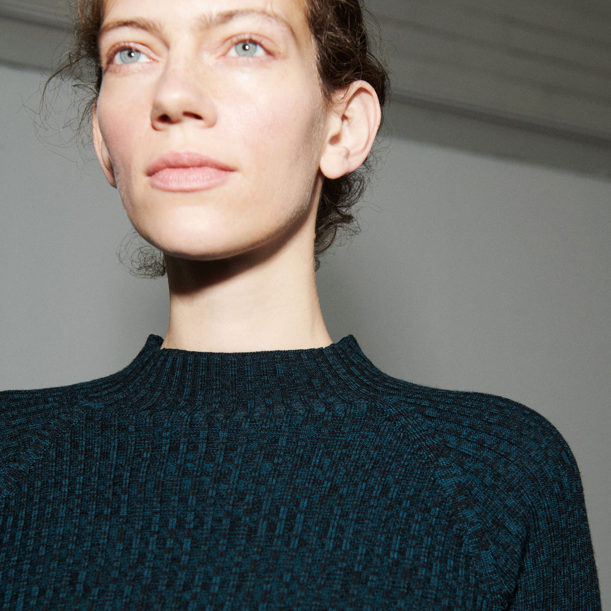 Women's High Neck Long Sleeve Rib Raglan Top - 100% Merino - Black Melange  AW24 (M) *Last ones