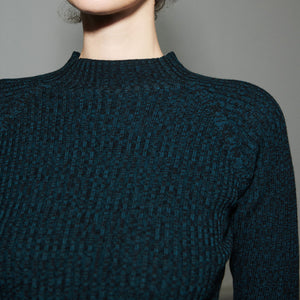 Women's High Neck Long Sleeve Rib Raglan Top - 100% Merino - Black Melange  AW24 (M) *Last ones