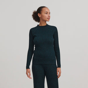 Women's High Neck Long Sleeve Rib Raglan Top - 100% Merino - Black Melange  AW24 (M) *Last ones