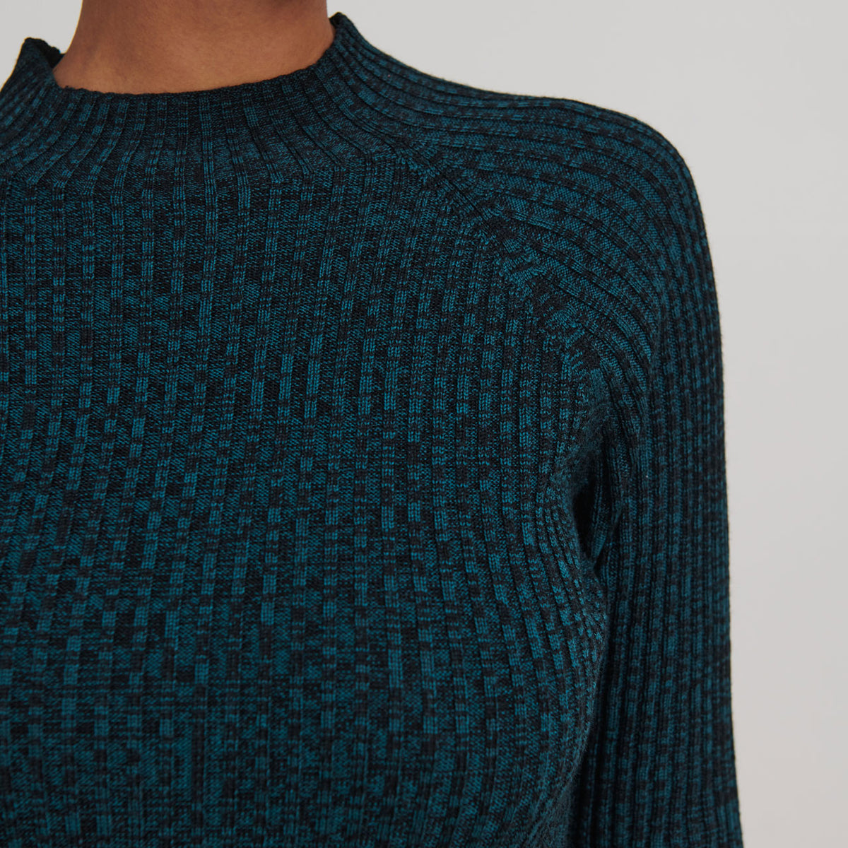 Women's High Neck Long Sleeve Rib Raglan Top - 100% Merino - Black Melange  AW24 (M) *Last ones