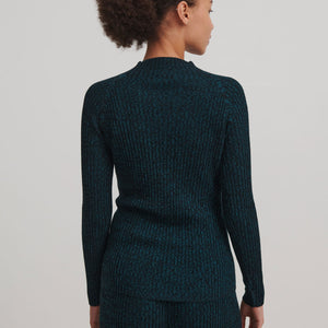 Women's High Neck Long Sleeve Rib Raglan Top - 100% Merino - Black Melange  AW24 (M) *Last ones
