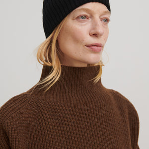 Women's Chunky Rib Sweater - 100% Lambswool - Amber (XS-M)