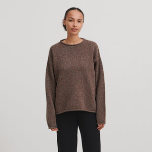 Women's Melange Sweater - 100% Lambswool - Charcoal/Amber (S, M, L)
