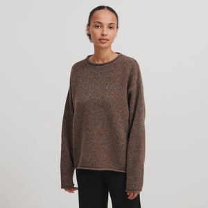 Women's Melange Sweater - 100% Lambswool - Charcoal/Amber (S, M, L)