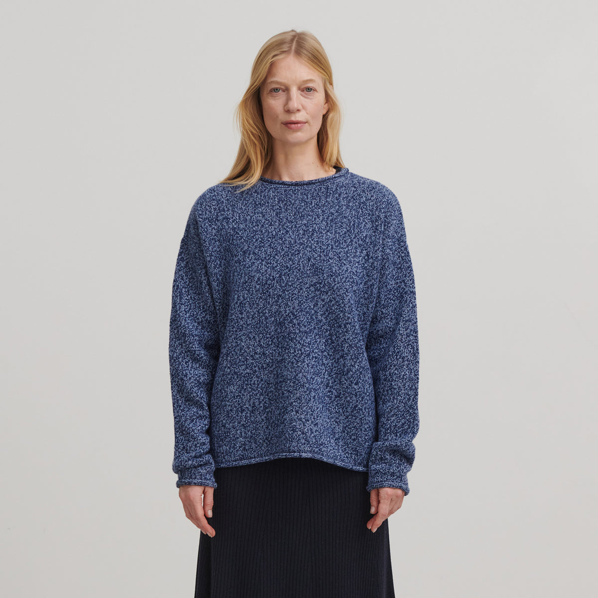 Women's Melange Sweater - 100% Lambswool - Royal/Sky Blue (S, M)